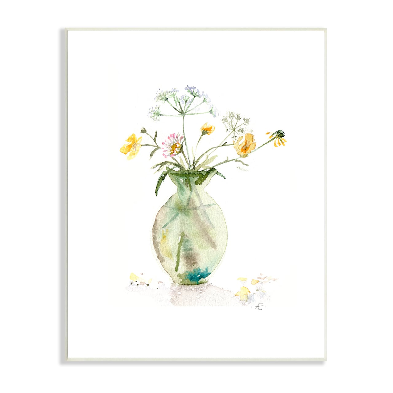 Stupell Industries Buttercups Daisies Green Vase Watercolor Floral Still Life Wall Plaque